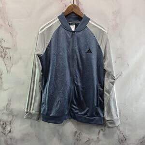 Adidas Jacket Womens Large Blue Floral Track Bomber Active Embossed 3 Stripe